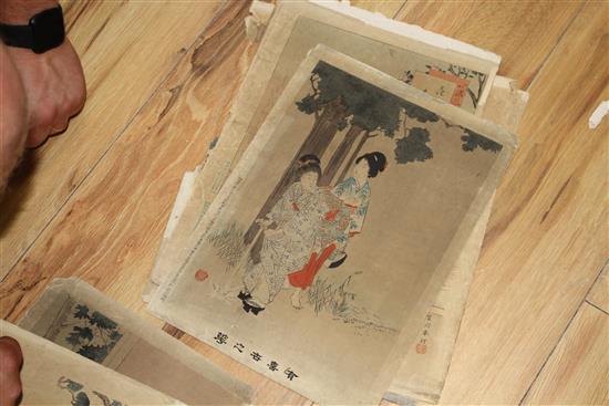 A group of eighteen Japanese woodblock prints, unframed, 36 x 24cm